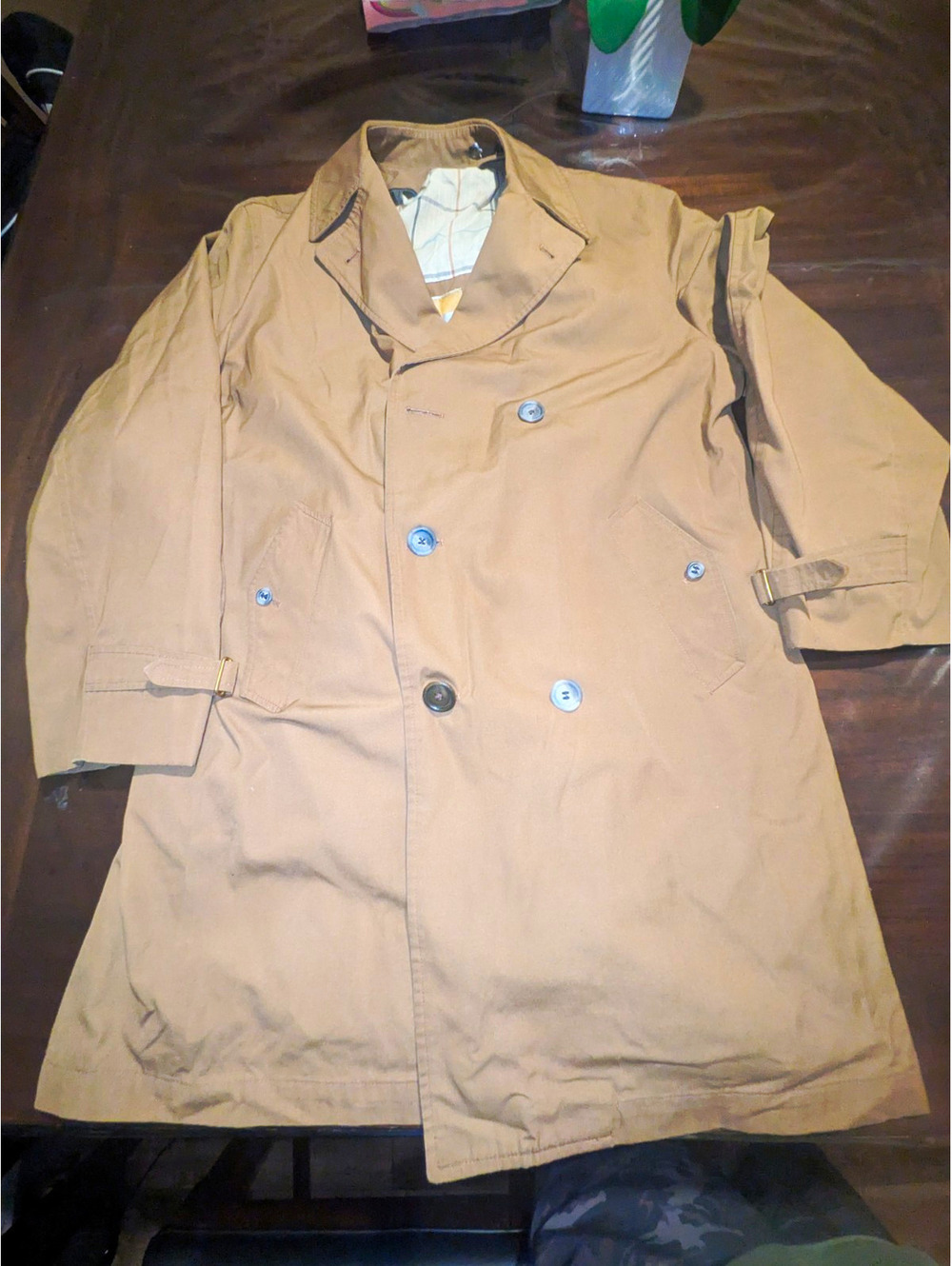 Weathergogue Beige Trench Coat Mens 38 Regular Long Lined Belted Button (Repair)